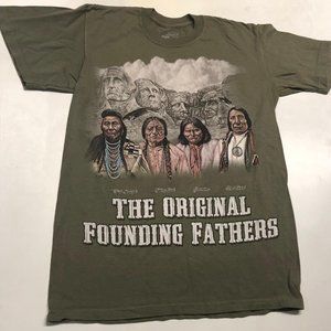 The Original Founding Father Mount Rushmore Native Indian Mountain Green Shirt S